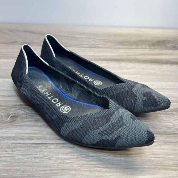 Rothy's The Point Flats 7.5 Gray Black Camo Slip On Knit Washable Ballet - Picture 1 of 10